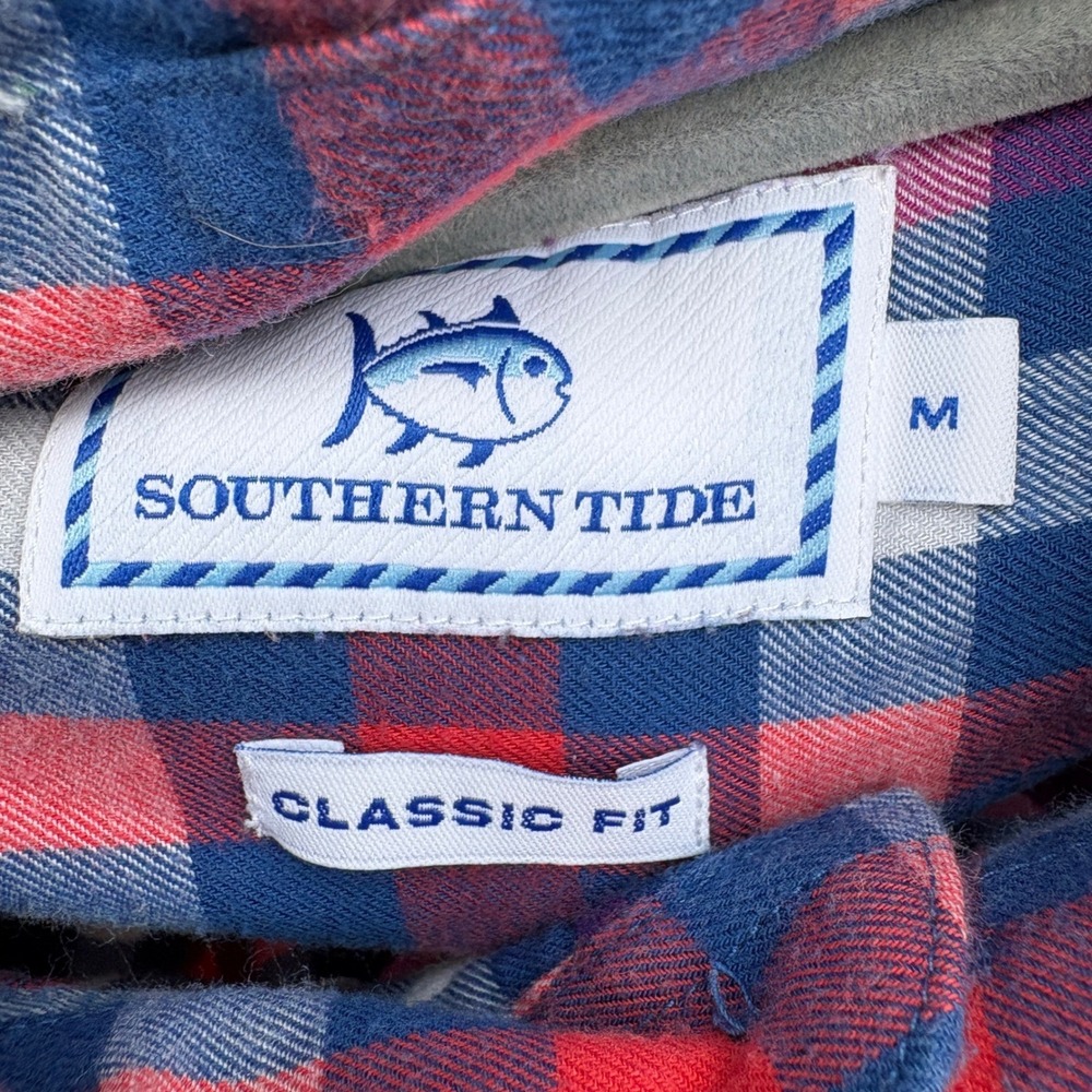 Southern Tide Mens Medium Button Down Shirt Blue Red Plaid Classic Long Sleeve - Picture 4 of 7